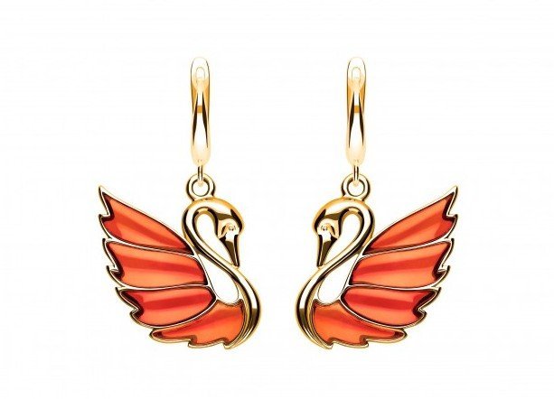 ankabizuteria.pl Kolczyki srebrne pozłacane ŁABĘDZIE z koniakowym bu