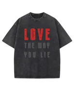 Koszulki i topy damskie - Damska koszulka oversize efekt sprania nadruk hybrydowy Miłość Czarny L - miniaturka - grafika 1