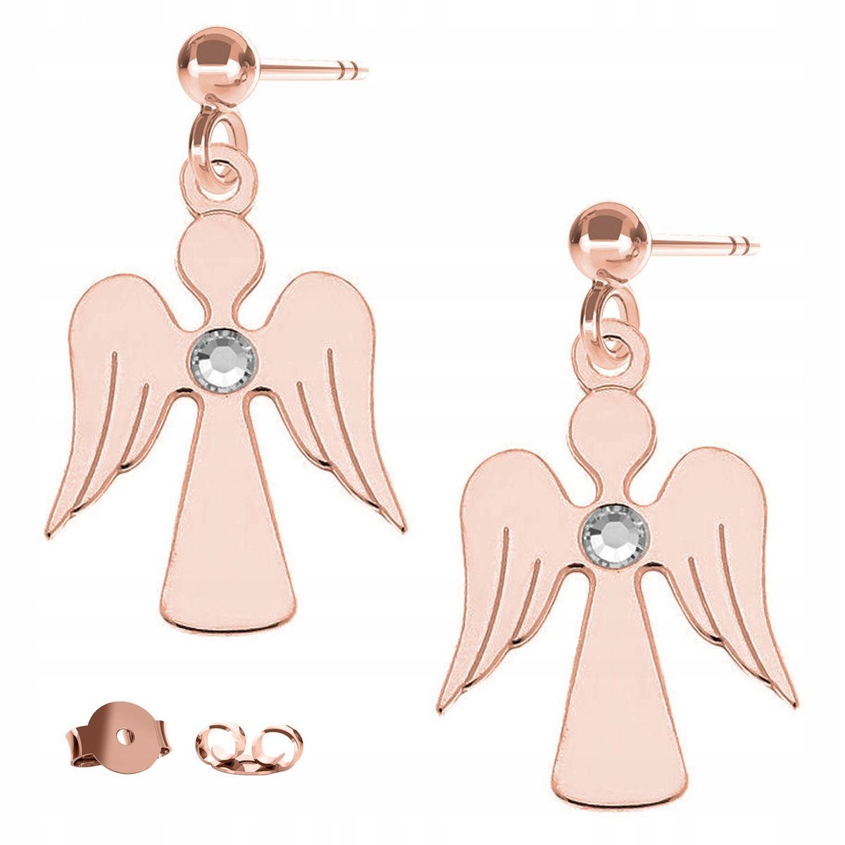 Kolczyki Aniołek Cyrkonia różowe złoto 925