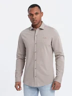 Koszule męskie - Męska bawełniana koszula REGULAR z dzianiny single jersey - popielata V5 OM-SHCS-0138 - Ombre Clothing - miniaturka - grafika 1
