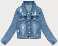 Kurtki damskie - Damska kurtka jeansowa z przetarciami niebieska (GD9215-K) - GOURD JEANS - miniaturka - grafika 1