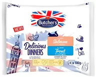 Mokra karma dla kotów - Butcher's Delicious Dinners, karma dla kota, kawałki z łososiem/z pstrągiem w galaretce, 4x100g - miniaturka - grafika 1