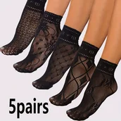 Inne - TEMU 5 Parów Damskich Letnich Skarpetek do Kostki – Kwiatowy Koronkowy Wykończenie i Siateczka, Ultracienkie Rajstopy z 70% Nylonu/30% Elastanu, - miniaturka - grafika 1