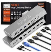 Stacje dokujące i replikatory portów - Stacja Dokująca Hub USB-C 16w1 2x HDMI 4K 60Hz Display Port 1.4 USB SD Jack - miniaturka - grafika 1