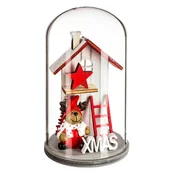 Ozdoby bożonarodzeniowe - Kopuła szklana z drewnianym domkiem świątecznym, 12 cm - miniaturka - grafika 1