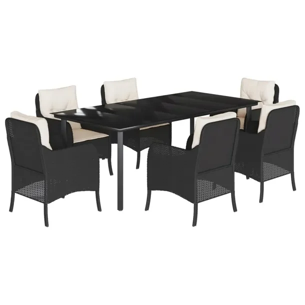 Zestaw mebli ogrodowych 7w1 czarny rattan PE, stół 200x100x74 cm, krzesł