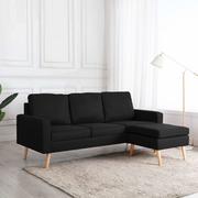 Narożniki - vidaXL 3-osobowa sofa z podnóżkiem, czarna, tapicerowana tkaniną - miniaturka - grafika 1