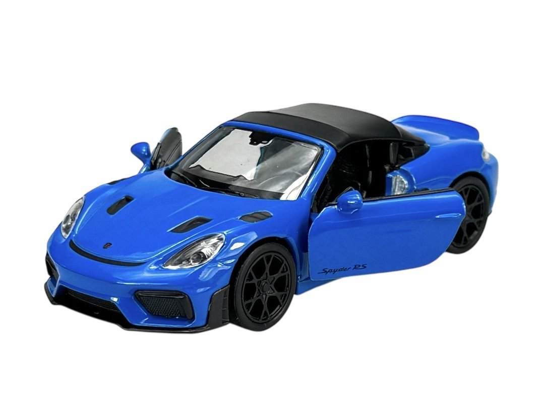 WELLY PORSCHE 718 SPYDER RS Z DACHEM NIEBIESKI 1:34 SAMOCHÓD NOWY METALOWY MODEL