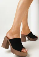 Klapki i japonki damskie - Czarne Klapki Drewniaki na Słupku z Szerokim Paskiem Maliha - miniaturka - grafika 1