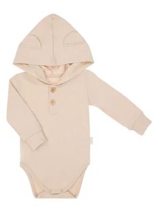 Chłopięce body na długi rękaw z kapturem beżowe Nicol,r.74 - Body dla niemowląt - miniaturka - grafika 1