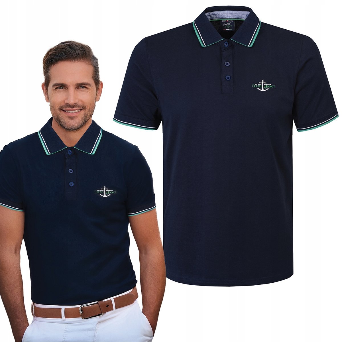 POLO Koszulka Męska GRANATOWA Bawełniana EBIOM Elegancka 2XL Pako Jeans