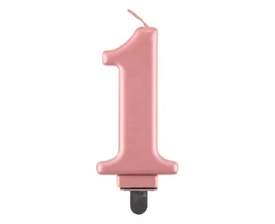 ŚWIECZKA CYFRA 1 RÓŻOWE ZŁOTO 8cm - Urodziny dla dorosłych - miniaturka - grafika 1