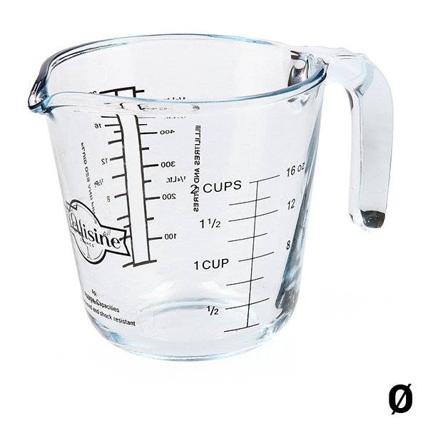 Dzbanek z miarką, kubek z miarką, borokrzemianowy, przezroczysty, 1l, Ø15,5cm, wysokość:11cm