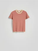 Koszulki i topy damskie - Reserved - Bawełniany t-shirt - beżowy - miniaturka - grafika 1