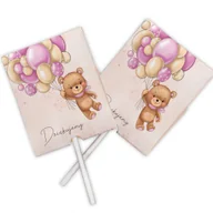 Gumy do żucia, lizaki, dropsy - LIZAKI podziękowanie na Roczek i Chrzest Miś i baloniki róż 10szt - miniaturka - grafika 1