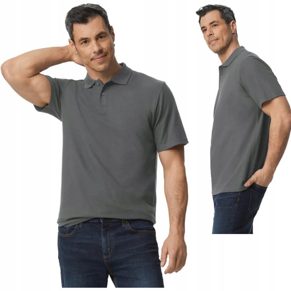 Koszulka POLO Polówka Męska BAWEŁNA Double Pique Gildan 64800 SZARY 2XL
