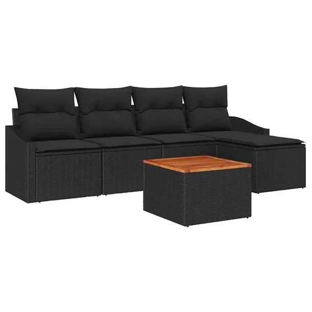 Nowoczesny Zestaw Mebli Ogrodowych Modularnych, Czarny, Rattan i Drewno, 55
