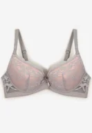 Biustonosze - Szaro-Różowy Biustonosz Push Up Ozdobiony Koronką Nalisse - miniaturka - grafika 1