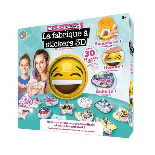BEST OF TOYS - Fabryka naklejek 3D - Maszyna do tworzenia 100% spersonalizowanych naklejek 3D - Rzemiosło - Do ozdabiania zeszytów, pamiętników, kart - 30 naklejek - Od 5 lat