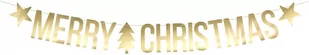 Baner Merry Christmas, złoty - 150 cm - 1 szt. - Sylwester - miniaturka - grafika 1