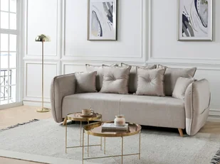 Sofa rozkładana welurowa z pojemnikiem beżowoszara VALLANES - Sofy i kanapy - miniaturka - grafika 3