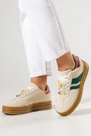Półbuty damskie - Beżowe sneakersy damskie buty sportowe na platformie podwójne sznurówki z ozdobami Casu L-526 - miniaturka - grafika 1