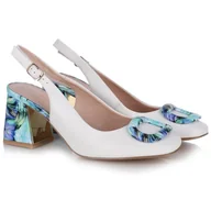 Czółenka - Czółenka damskie z odkrytą piętą D&A S.Barski CR51-002 WHT/BLUE 38 - miniaturka - grafika 1