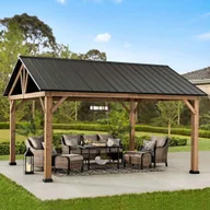 Altany ogrodowe - Altana ogrodowa 4x4,6m pawilon drewniana antracyt Sunjoy - miniaturka - grafika 1