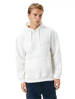 Bluzy męskie - Koton Męska bluza z kapturem Kangaroo Pocket Detail Long Sleeve Hoodie, biały (000), XXL - grafika 1