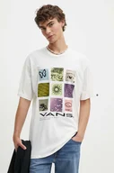 Koszulki męskie - Vans t-shirt bawełniany męski kolor beżowy z nadrukiem VN000HFQFS81 - miniaturka - grafika 1