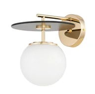 Lampy ścienne - DALTONA kinkiet złoty klosz kula biała ozdobny czarny dysk E27 - miniaturka - grafika 1