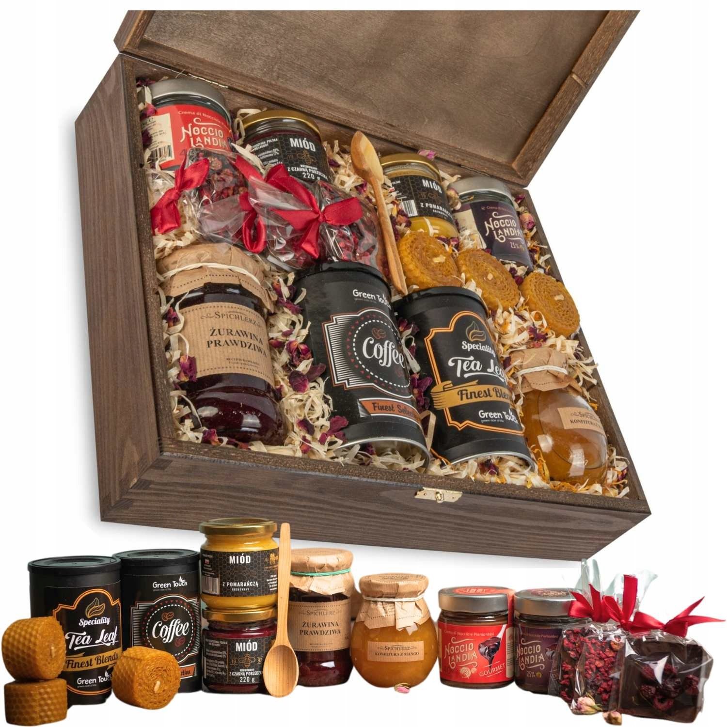 Skrzynka Prezentowa Duża Zestaw Herbata Kawa Kremy Miód Na Urodziny Ślub