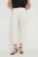 Spodnie damskie - Sisley spodnie damskie kolor beżowy proste high waist - miniaturka - grafika 1
