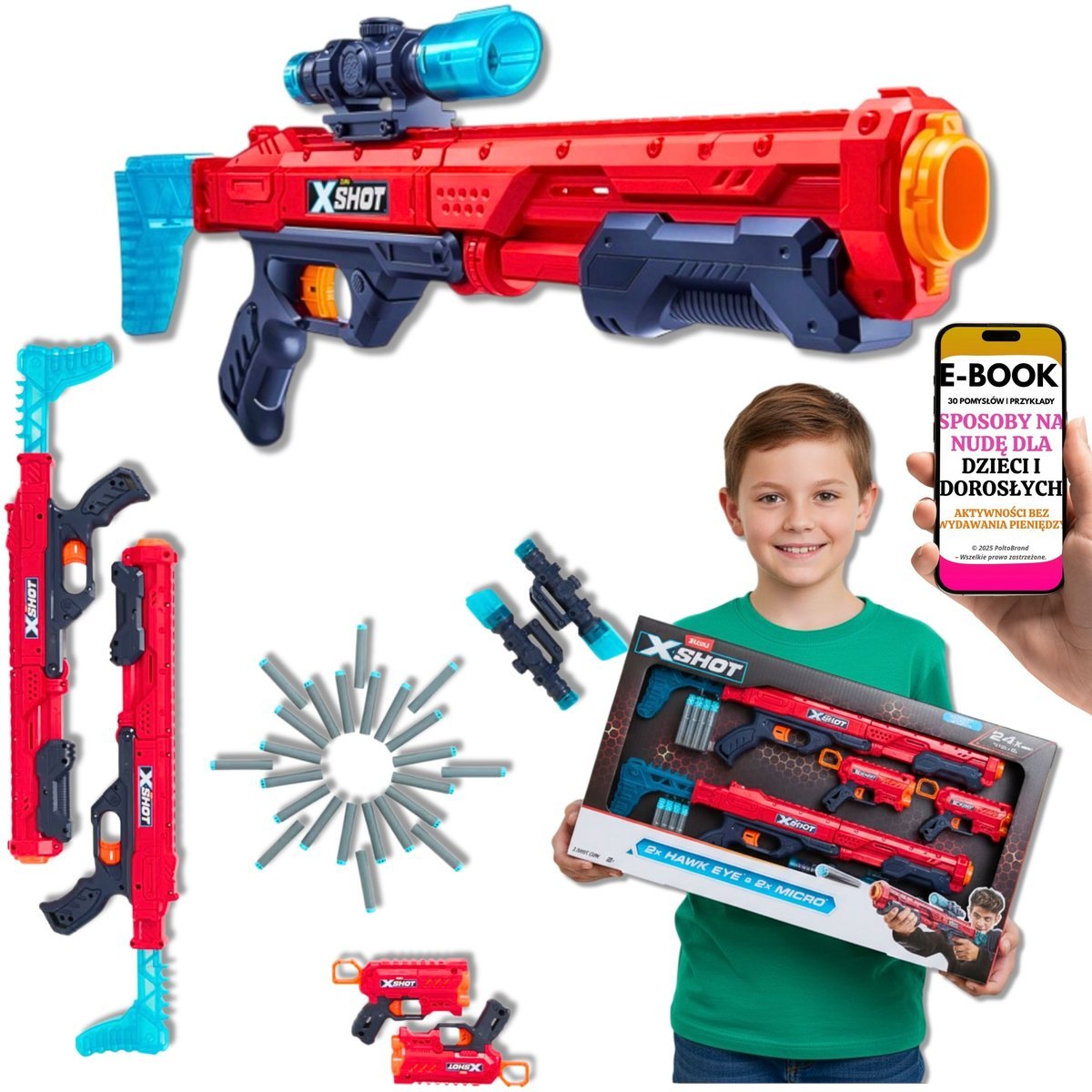 WYRZUTNIA NA STRZAŁKI DLA CHŁOPCÓW ZURU X-SHOT Mega Combo Hawk Eye + Micro Set Prezent Świąteczny Dla Syna Wnuczka + EBOOK-3