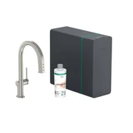 Baterie kuchenne - Hansgrohe Aqittura M91 SodaSystem 210 Bateria kuchenna wysoka z wyciąganą wylewką z filtrem stal szlachetna Finish 76836800 - miniaturka - grafika 1