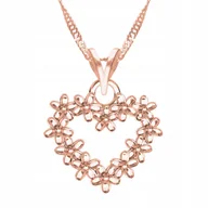 Naszyjniki - Naszyjnik Pozłacany Serce w Kwiaty Serduszko Róża Kwiat Kwiatek SREBRO 925 - miniaturka - grafika 1