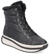 Botki damskie - Botki damskie Rieker W0963-01 zimowe ciepłe skórzane platforma czarne -38 - miniaturka - grafika 1