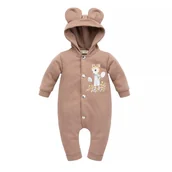 Rampersy - Yosoy Rampers z dzianiny dresowej z kapturkiem CZEKOLADOWY chłopięcy 56 cm - miniaturka - grafika 1