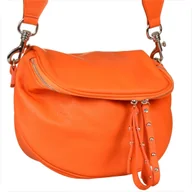 Torebki damskie - Lekka skórzana listonoszka z szerokim paskiem pomarańczowa - miniaturka - grafika 1