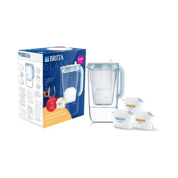 Dzbanek BRITA Szklany GLASS + 1xfiltr Pure Performance+ 2x filtr Hard Water