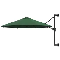 Parasole ogrodowe - vidaXL Parasol ścienny na metalowym słupku, 300 cm, zielony - miniaturka - grafika 1