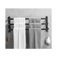 Wieszaki łazienkowe - Wieszak na ręczniki łazienkowe, drążek na ręczniki, uchwyt na ręczniki, bez wiercenia, 3 poziomy, 9,5 x 30 x 14,5 cm - czarny - miniaturka - grafika 1