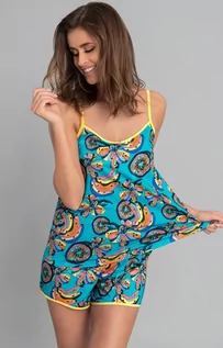 Piżamy damskie - Italian Fashion Zanzi piżama damska wąs.kr., Kolor turkusowy-wzór, Rozmiar XXL, - grafika 1