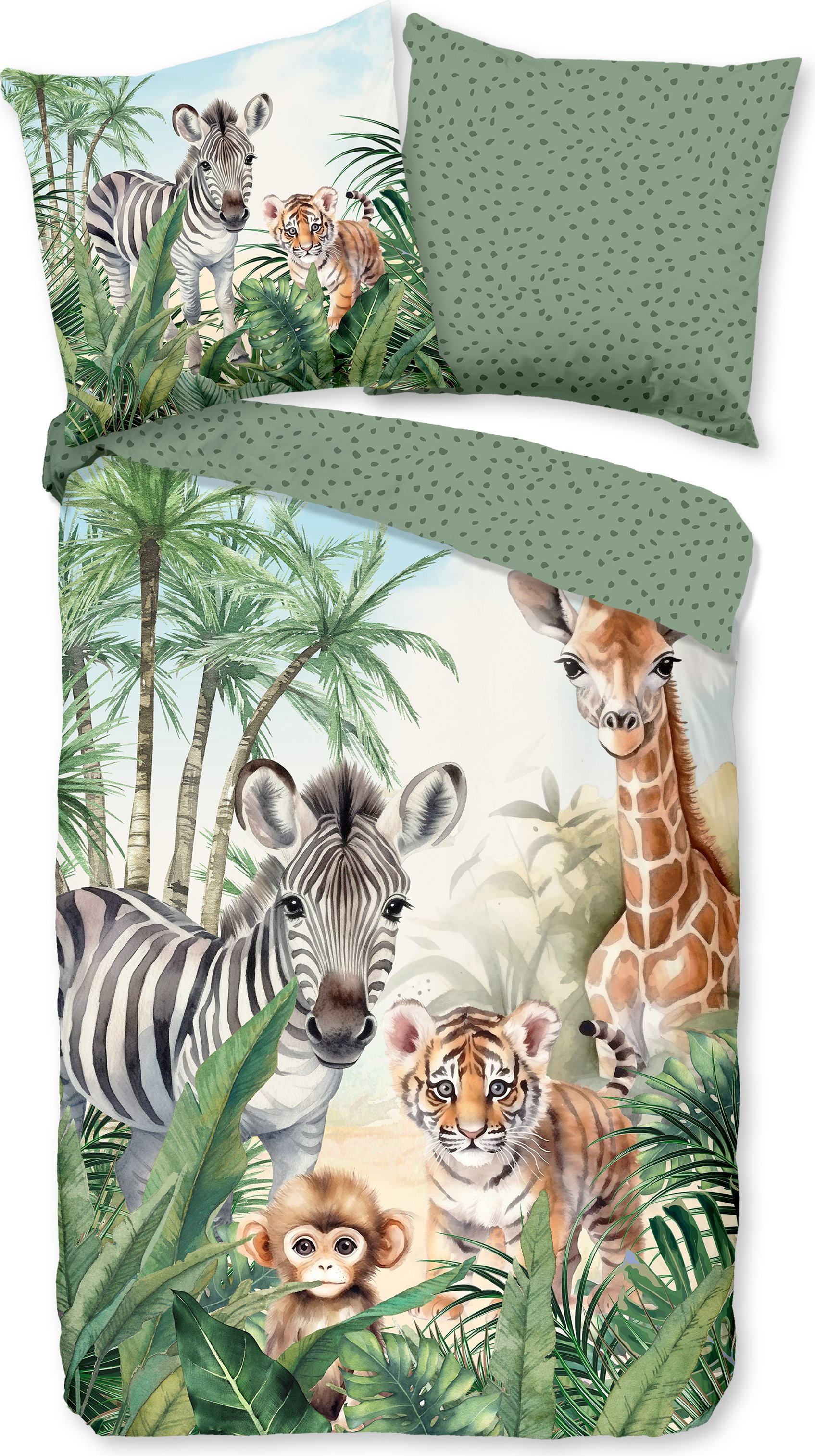 Pościel dziecięca Good Morning 135x200 Thabo Zoo Safari Wild Animals zielona 33236