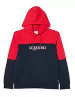 Bluzy męskie - JACK & JONES Męska bluza z kapturem Jjedan Blocking Sweat Hood Noos, czerwony (True Red), XL - miniaturka - grafika 1