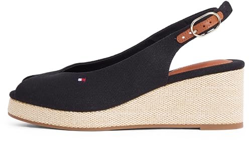 TOMMY HILFIGER Espadryle damskie FLAGA MID WEDGE ESPAD SLINGBACK, CZARNA (czarna), 35 UK, Czarny, 38 EU