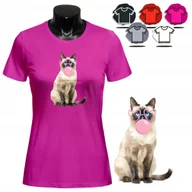 Koszulki i topy damskie - KOSZULKA DAMSKA Z NADRUKIEM T-SHIRT - SŁODKI KOTEK GUMA SYJAMSKI RASA - XS - miniaturka - grafika 1