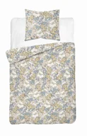 Pościel - Pościel satynowa 140x200 kremowa w białe i niebieskie kwiaty – Satin Stories - miniaturka - grafika 1
