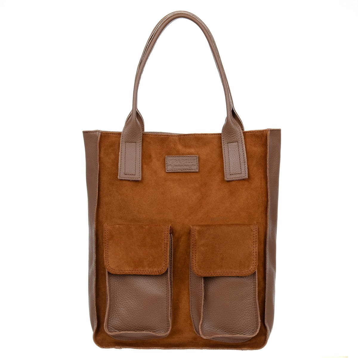 Duża Shopperka Torba Zamszowa Vezze Tasca Brązowa