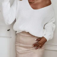 Swetry damskie - TEMU Elegancki sweter damski z dekoltem w serek - sweter z długim rękawem, stylowy strój na biuro i imprezę, całoroczne codzienne i formalne topy dla - miniaturka - grafika 1